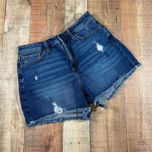 Lauren Conrad Distressed Denim Shorts Raw Hem High Rise Blue Size 12 Cut Offs